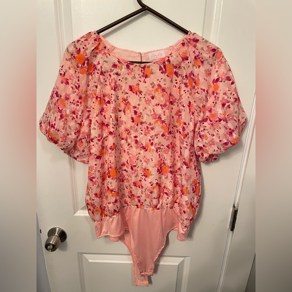 XL floral Pink Lily bodysuit